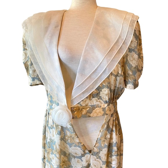 ⭐️.SOLD ⭐️ VINTAGE 80s LESLIE FAY COLLECTIONS Floral Puff Sleeve Dress Size 12 - Picture 9 of 14